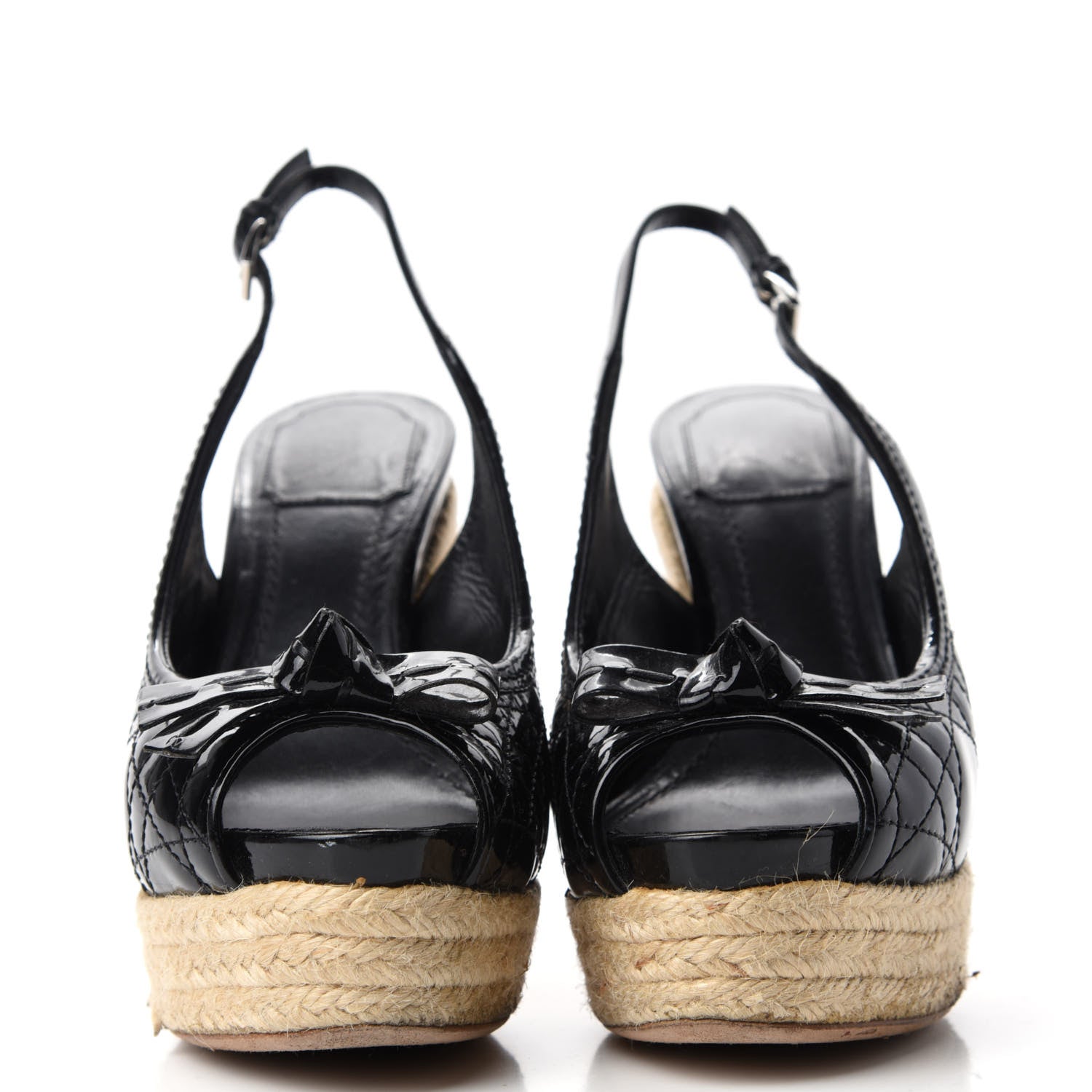 Christian Dior Patent Cannage Ribbon Wedge Sandals 38.5 Black 2 of 16