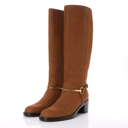 Gucci Calfskin Tess Horsebit Tall Boots 38.5 Nut Brown 3 of 7