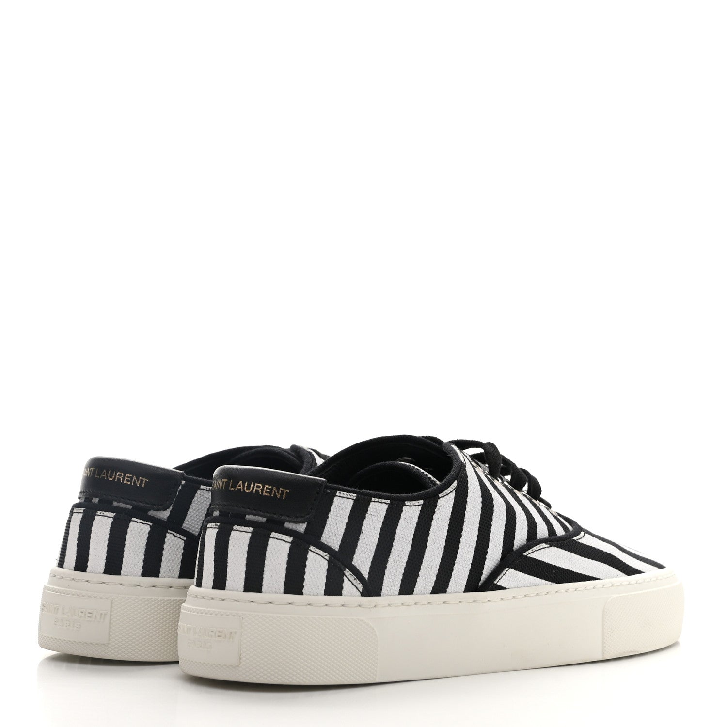 Saint Laurent Canvas Striped Venice Low Top Sneakers 36.5 Black White 4 of 12