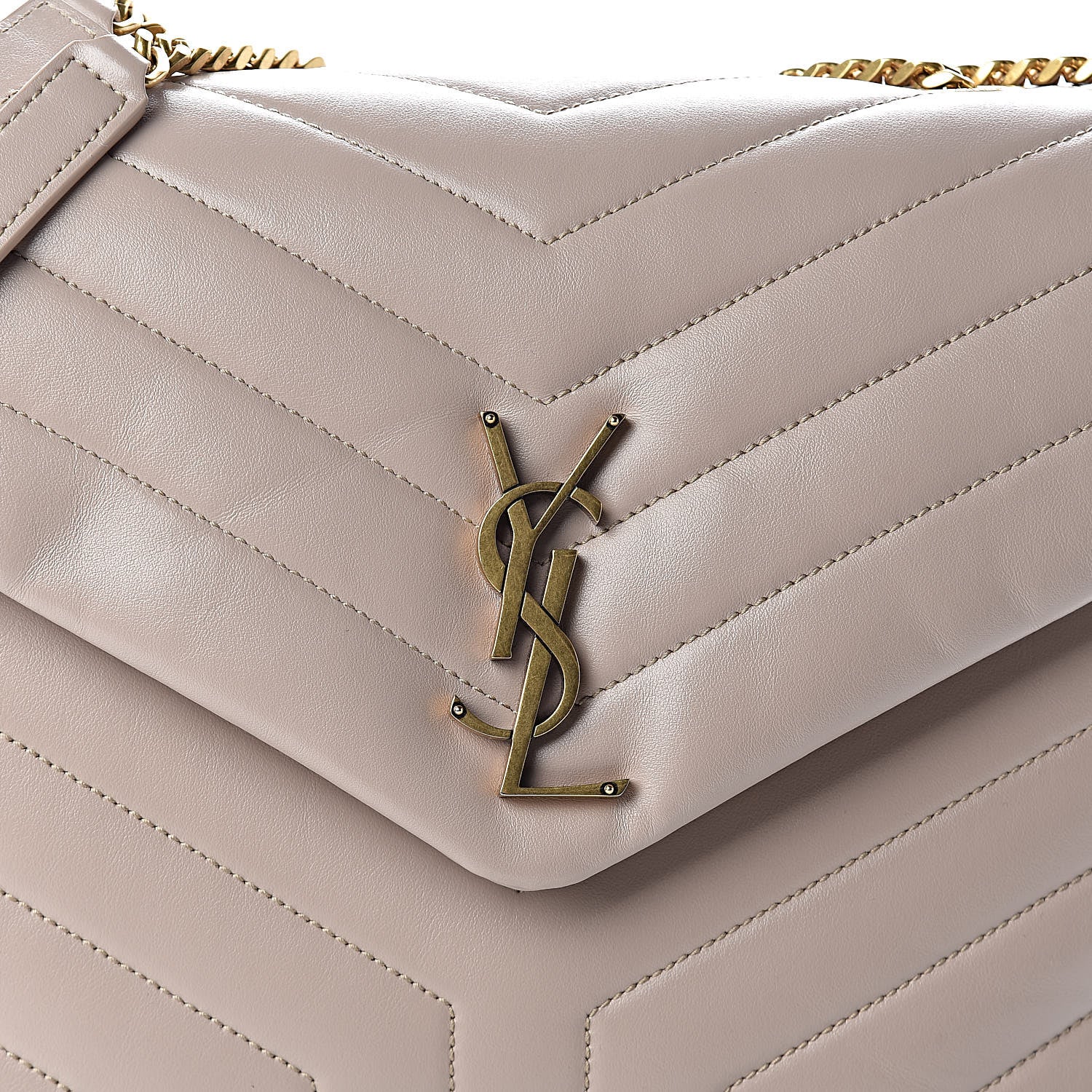 Saint Laurent Calfskin Y Quilted Monogram Medium Loulou Chain Satchel Light Natural 8 of 10