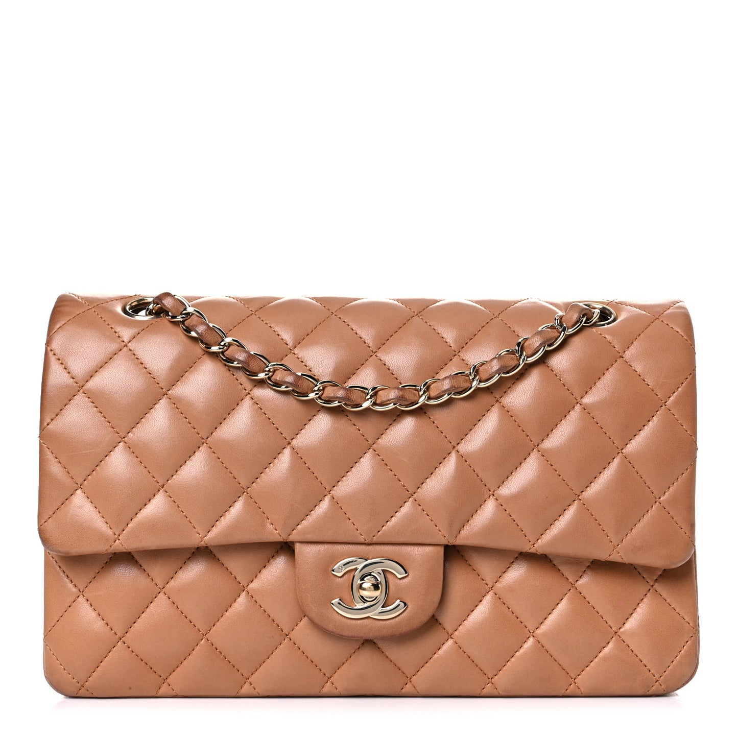 Lambskin Quilted Medium Double Flap Brown
