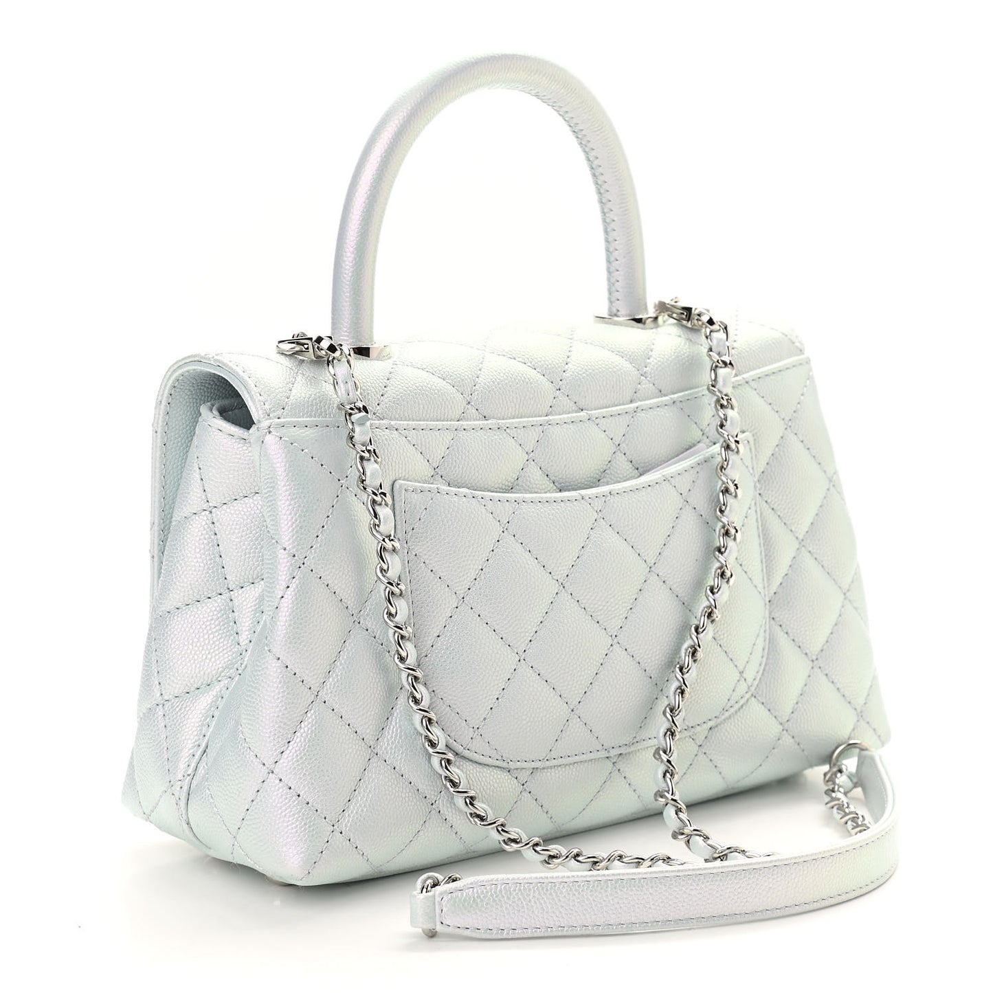 Iridescent Caviar Quilted Mini Coco Handle Flap Light Blue
