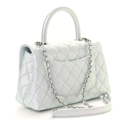 Chanel Iridescent Caviar Quilted Mini Coco Handle Flap Light Blue 3 of 10
