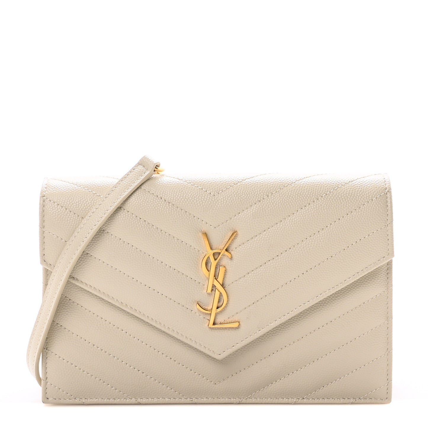 Grain De Poudre Matelasse Chevron Monogram Envelope Chain Wallet Crema Soft