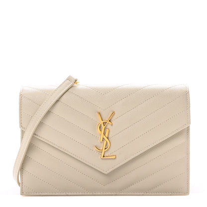 Saint Laurent Grain De Poudre Matelasse Chevron Monogram Envelope Chain Wallet Crema Soft 1 of 10