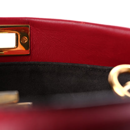 Fendi Vitello Morgan Fabric Jacquard Pequin Medium Peekaboo Iconic Satchel Mattone Tobacco Black 25 of 25