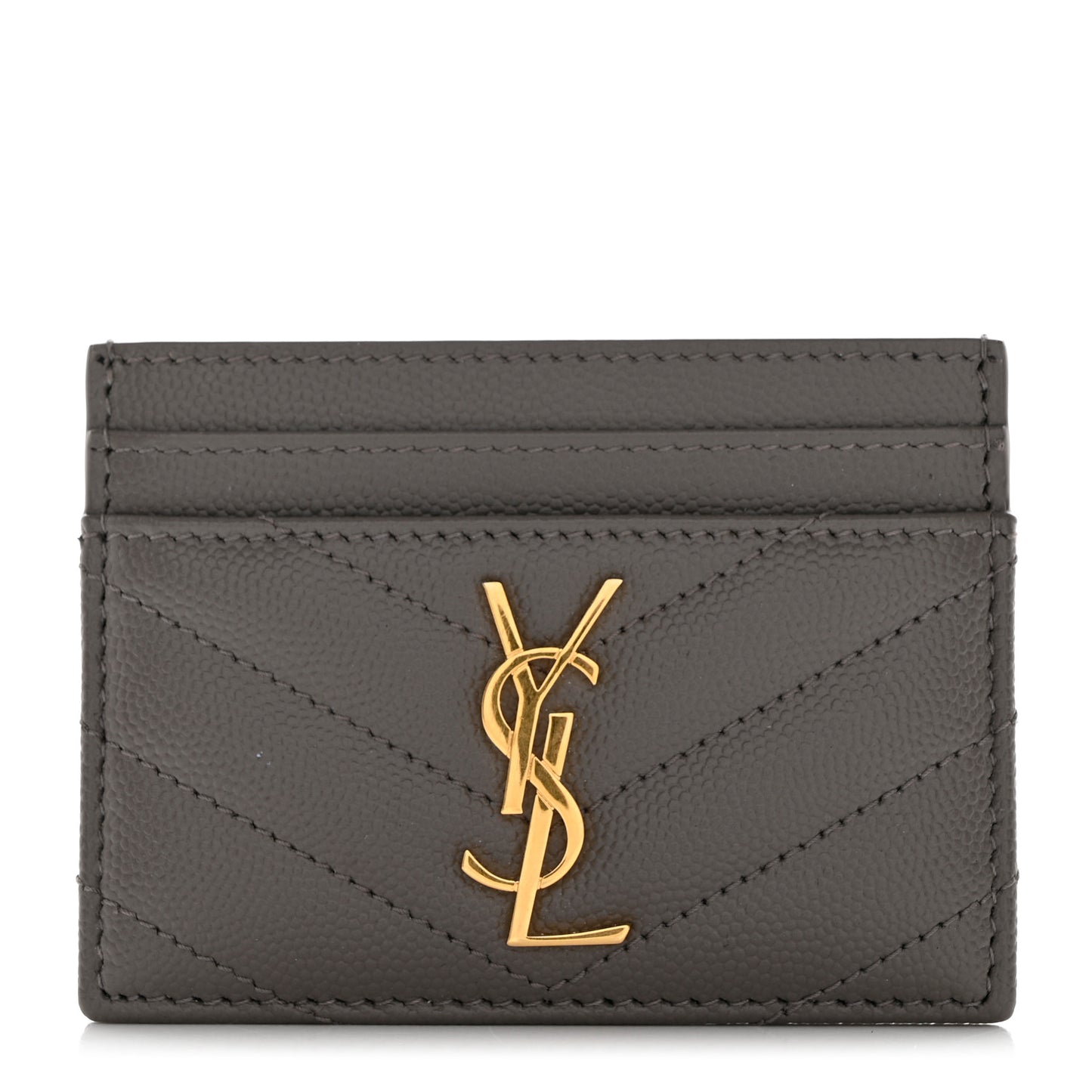 Grain De Poudre Matelasse Chevron Monogram Credit Card Case Fog