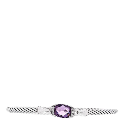 David Yurman Sterling Silver Diamond Amethyst 3mm Petite Wheaton Bracelet 1 of 4