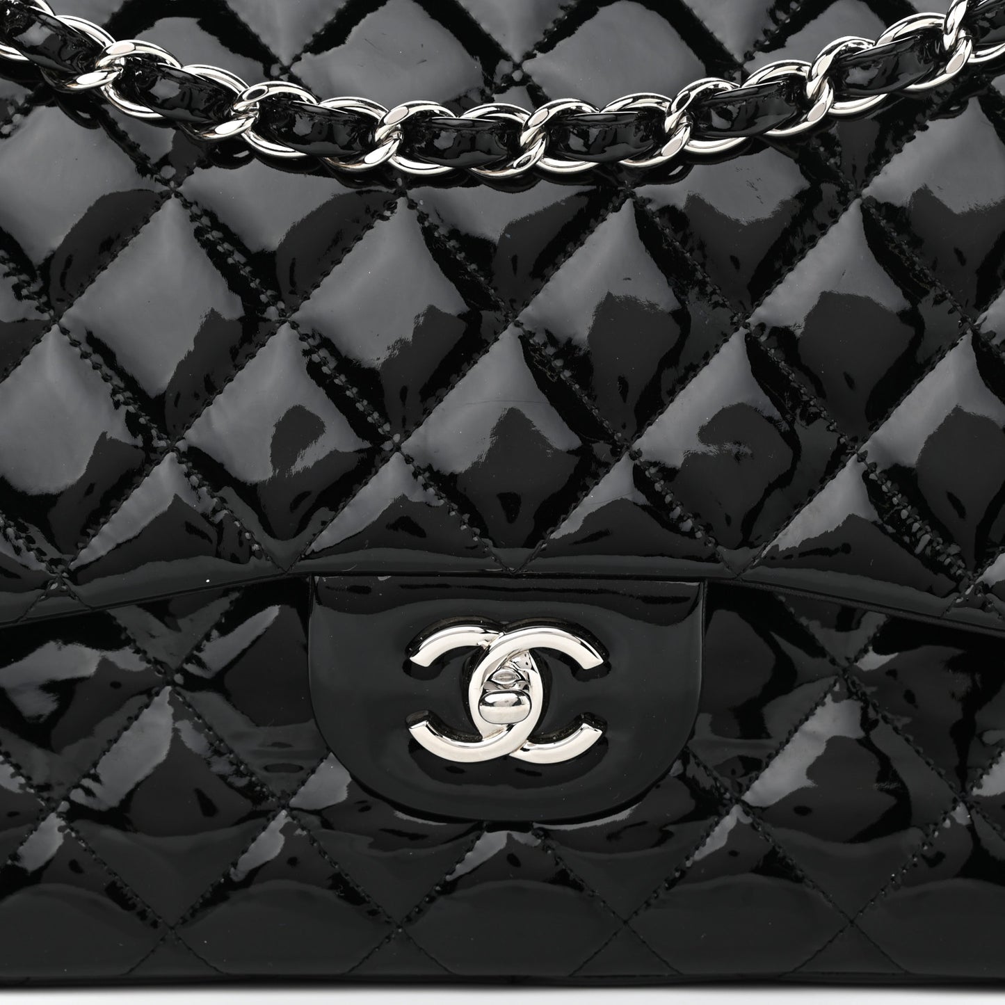 Patent Quilted Jumbo Double Flap Black