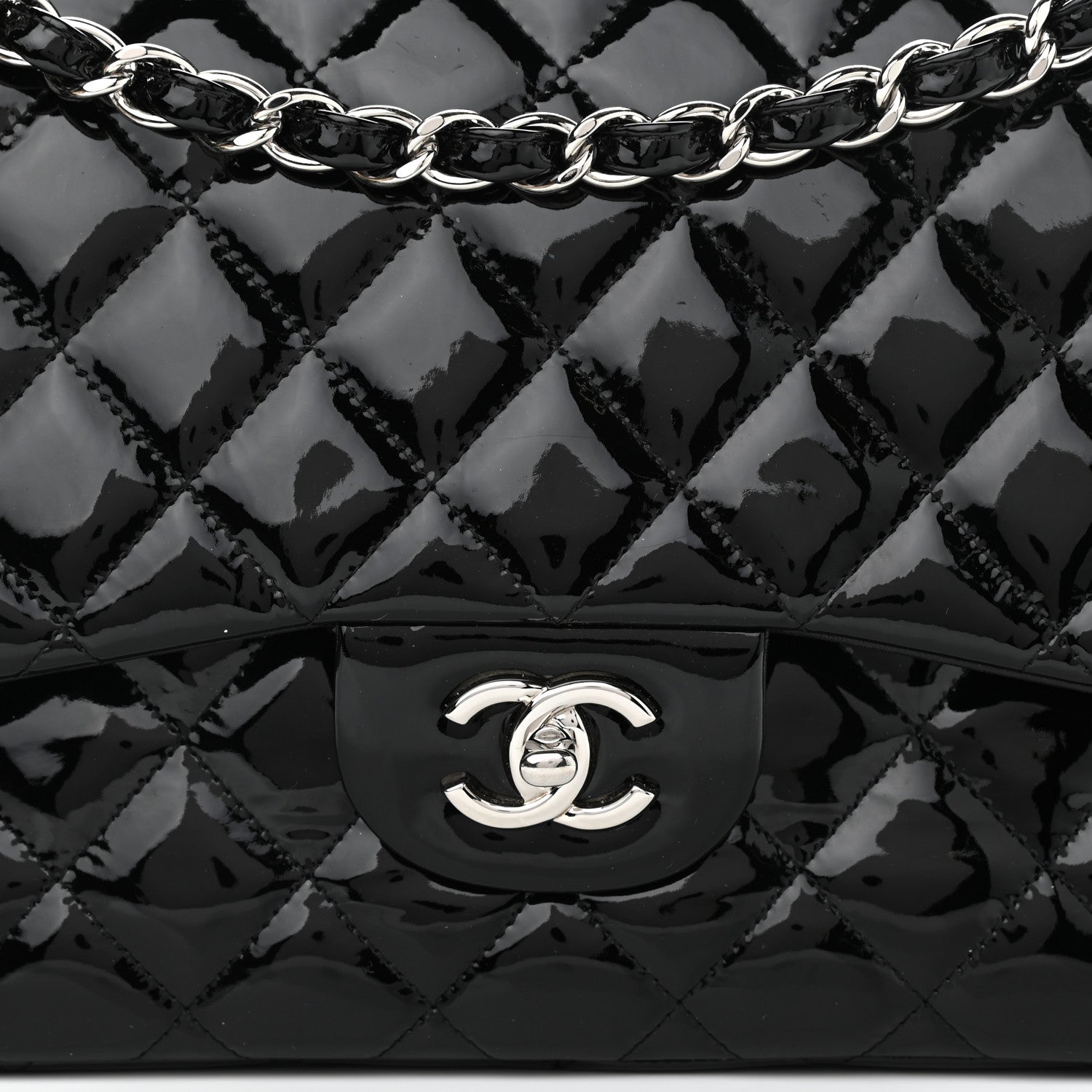 Chanel Patent Quilted Jumbo Double Flap Black 9 of 13