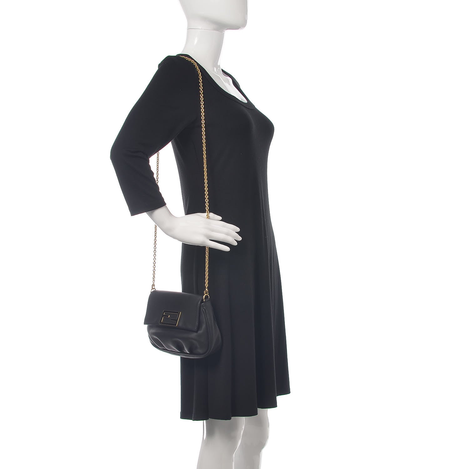 Fendi Vitello Flamingo Enamel Fendista Pouchette Crossbody Black 2 of 9