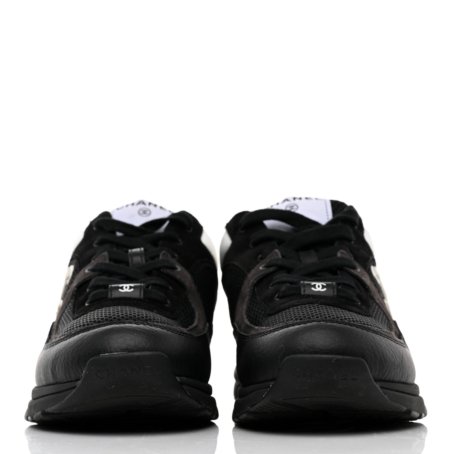Mesh Suede Grained Calfskin Womens CC Sneakers 40 Black White