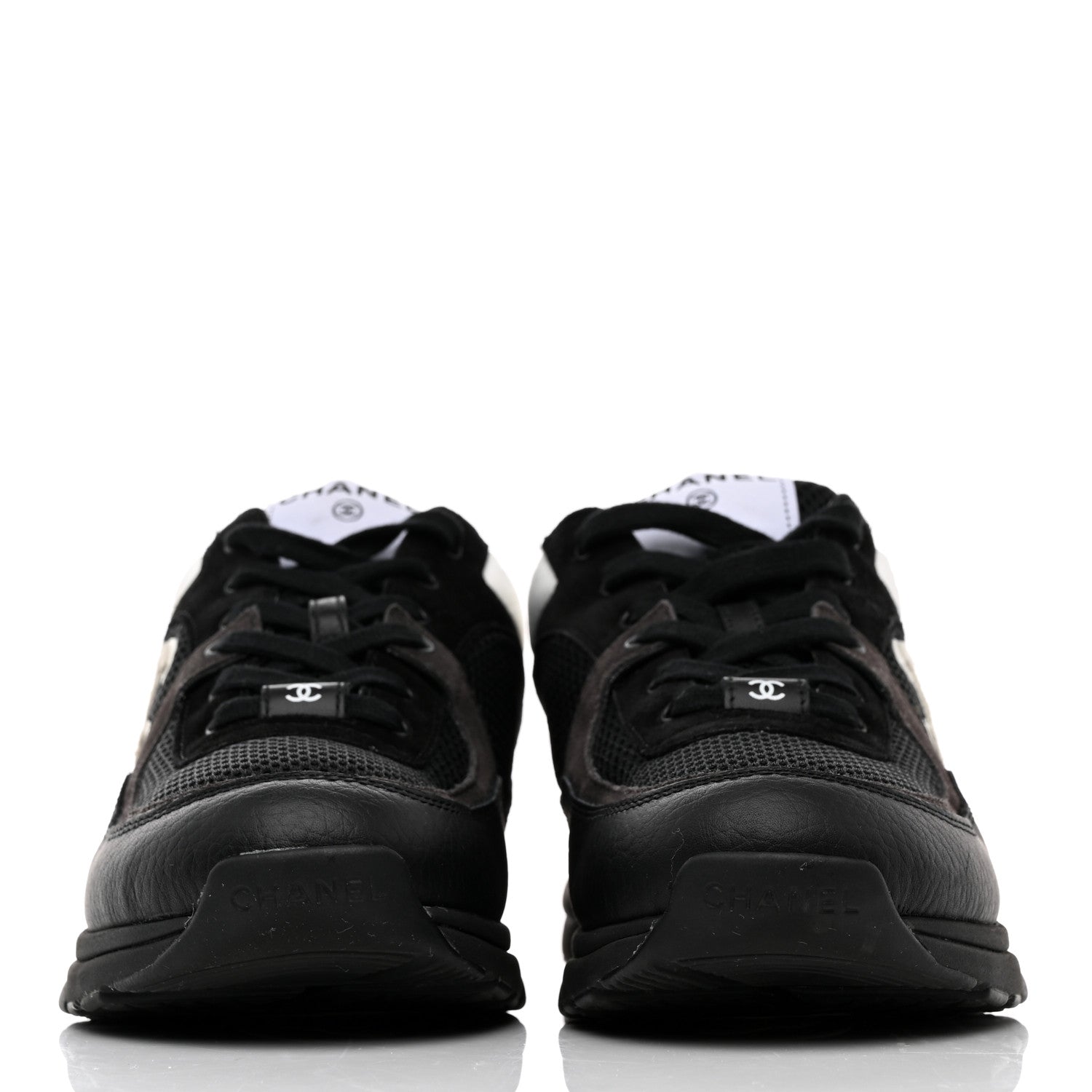 Chanel Mesh Suede Grained Calfskin Womens CC Sneakers 40 Black White 2 of 8