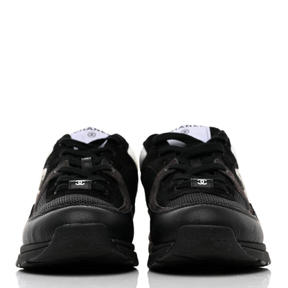 Chanel Mesh Suede Grained Calfskin Womens CC Sneakers 40 Black White 2 of 8