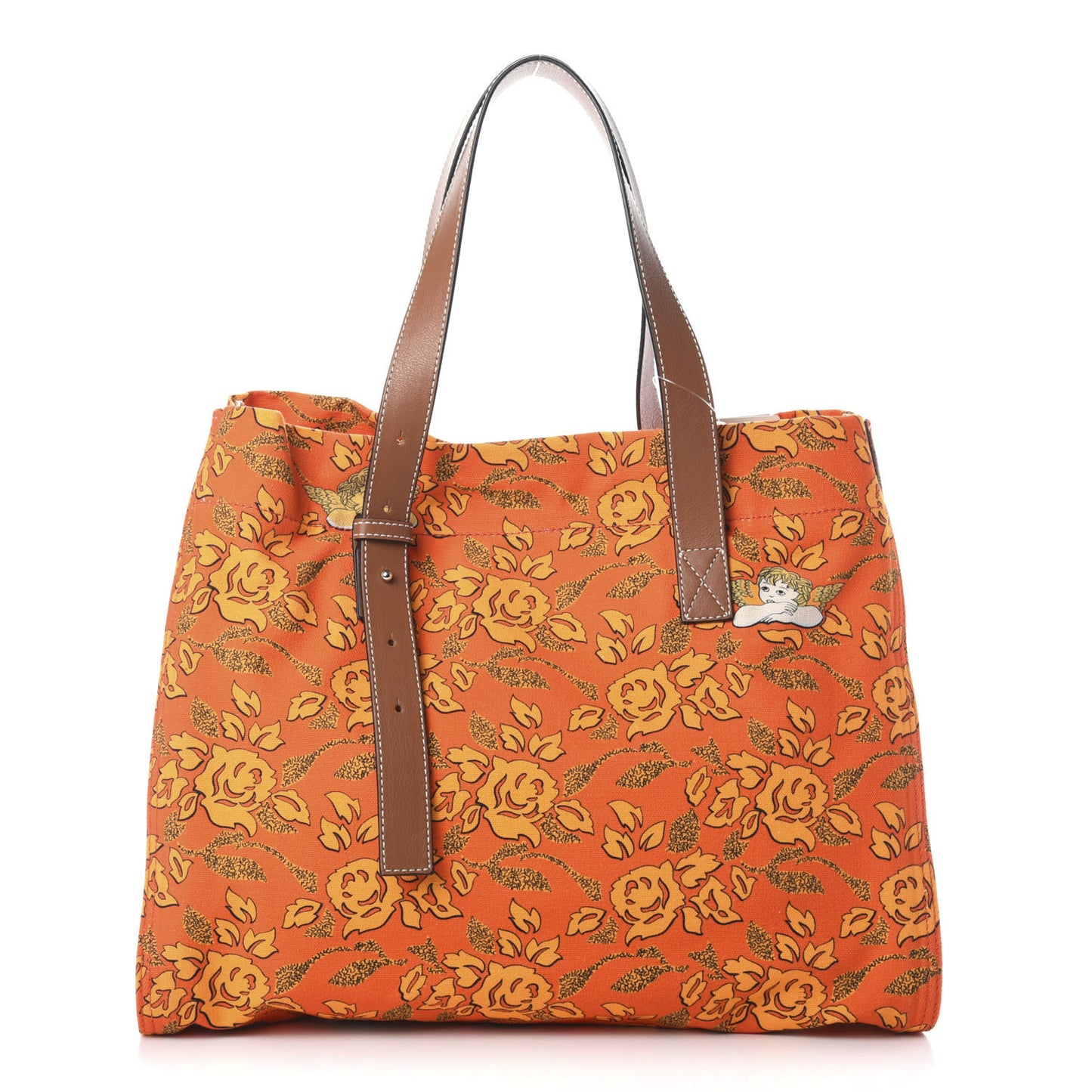 Canvas Calfskin Ibiza Floral Print Paulas Tote Orange