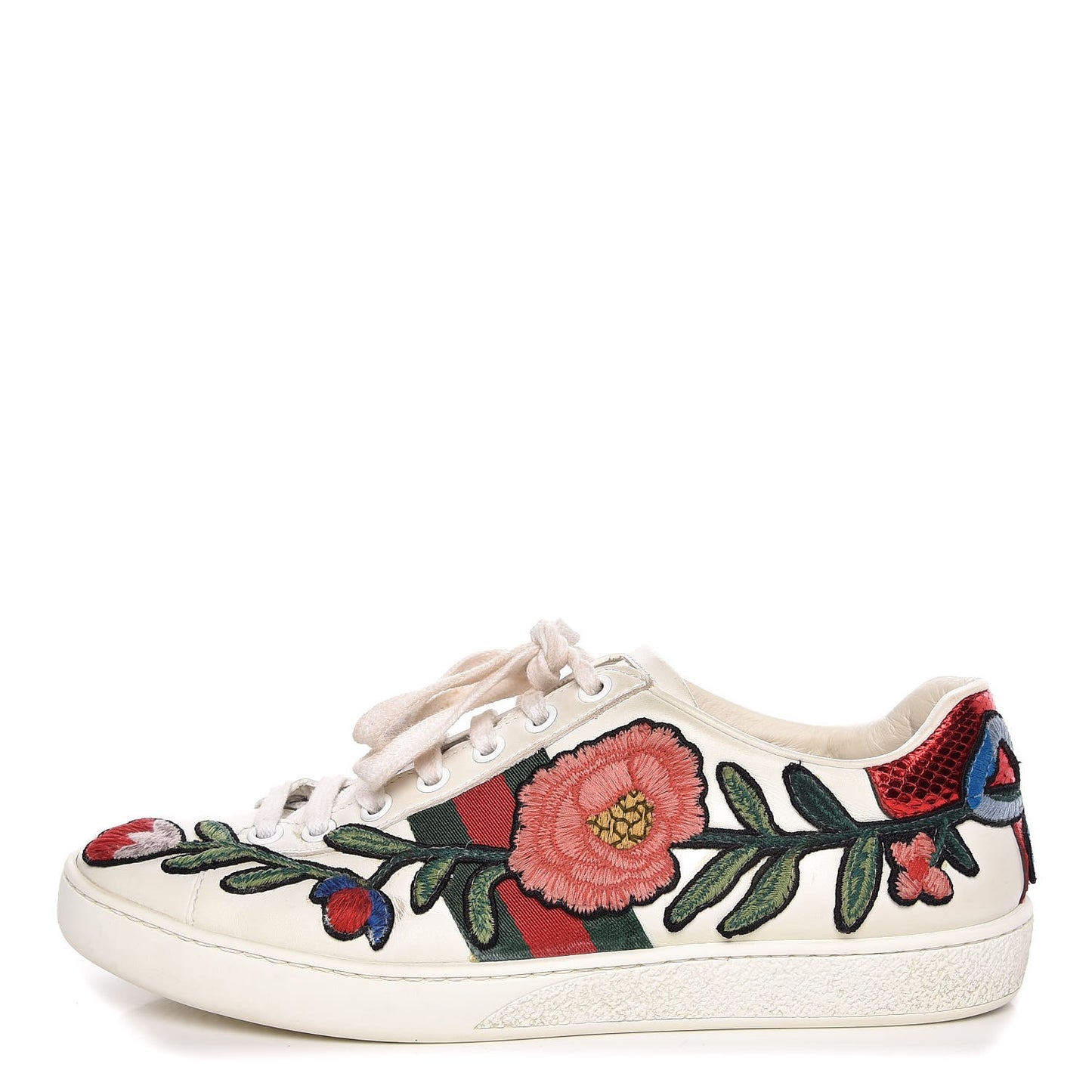 Calfskin Web Floral Embroidered Ace Sneakers 36.5 White