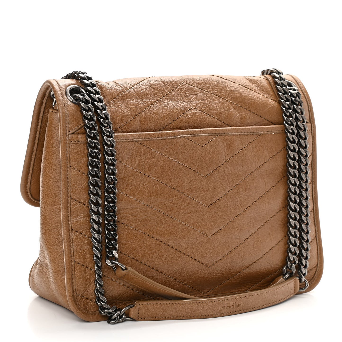 Crinkled Calfskin Matelasse Monogram Medium Niki Chain Satchel Natural Tan