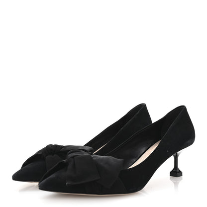 Miu Miu Suede Grossgrain Bow Kitten Heel Pump 39.5 Black 4 of 8
