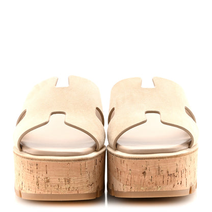 Hermes Suede Goatskin Cork Eze 30 Sandals 38 Beige Argile 3 of 10