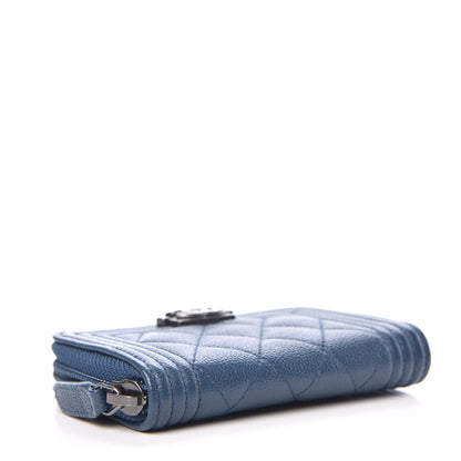 Chanel Caviar Quilted Boy Zip Around Coin Purse Wallet Dark Blue 4 of 7