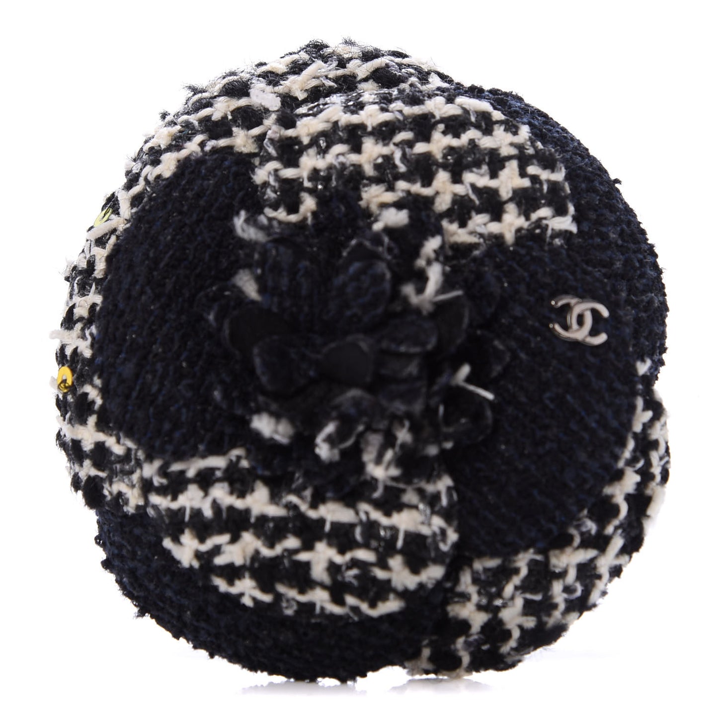 Tweed Camellia Pin Brooch Navy Blue White