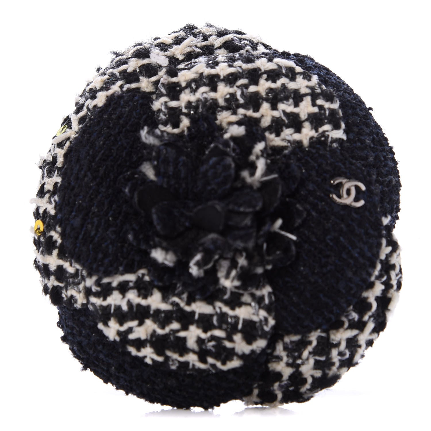 Chanel Tweed Camellia Pin Brooch Navy Blue White 1 of 4