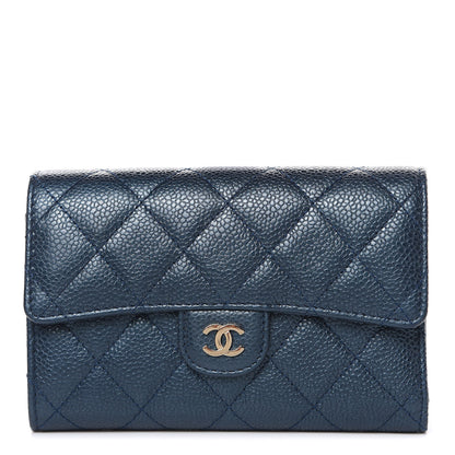 Chanel Iridescent Caviar Quilted Medium Flap Wallet Dark Blue 1 of 11