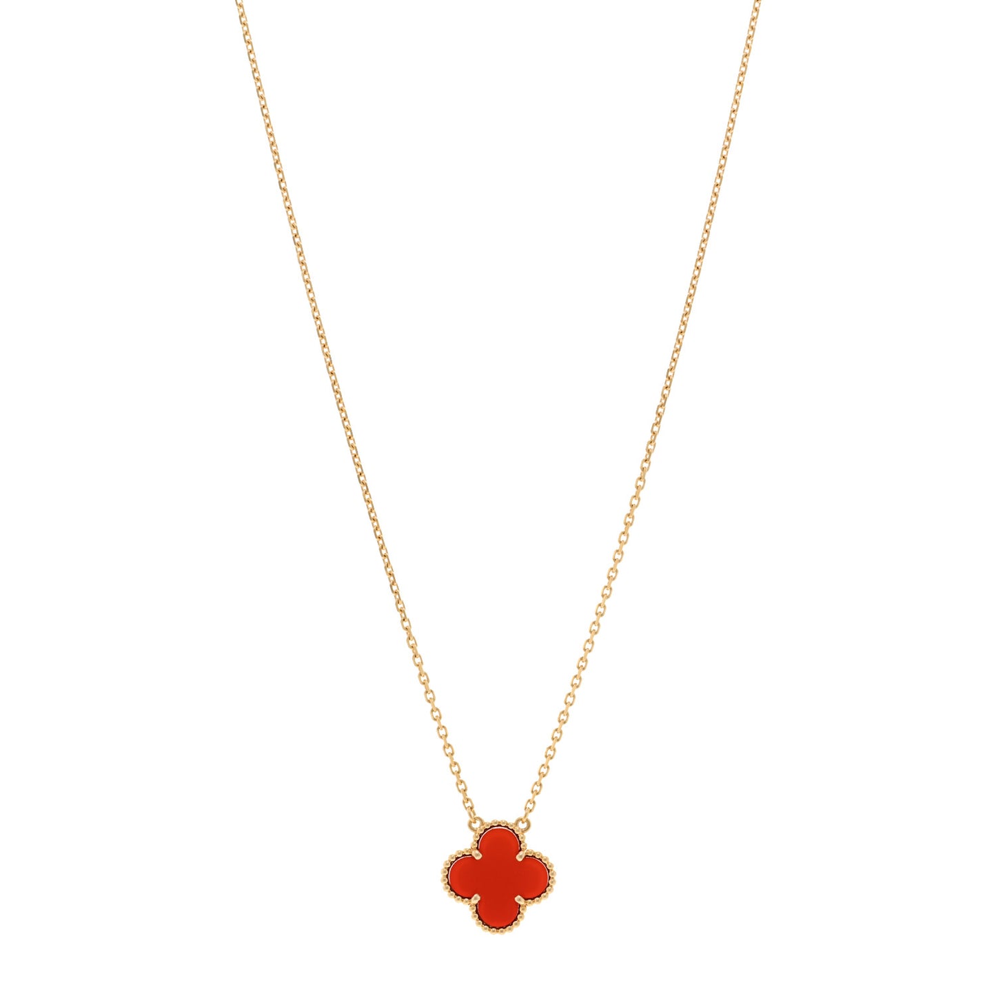 18K Yellow Gold Carnelian Vintage Alhambra Pendant Necklace