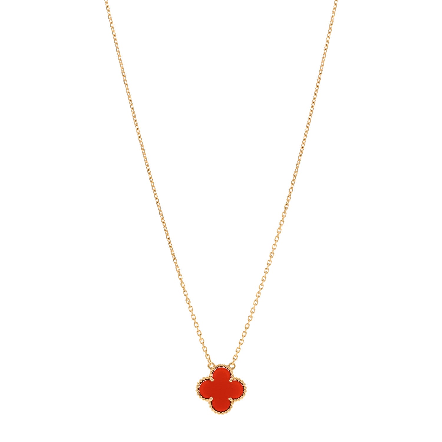 Van Cleef & Arpels 18K Yellow Gold Carnelian Vintage Alhambra Pendant Necklace 1 of 4