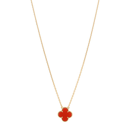 Van Cleef & Arpels 18K Yellow Gold Carnelian Vintage Alhambra Pendant Necklace 1 of 4