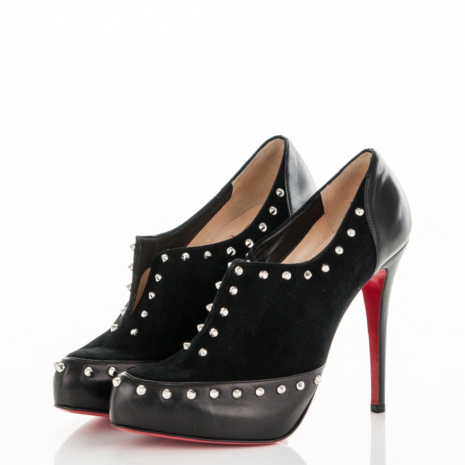 Christian Louboutin Calfskin Suede Studded Astraqueen 120 Ankle Boots 42 Black 3 of 7