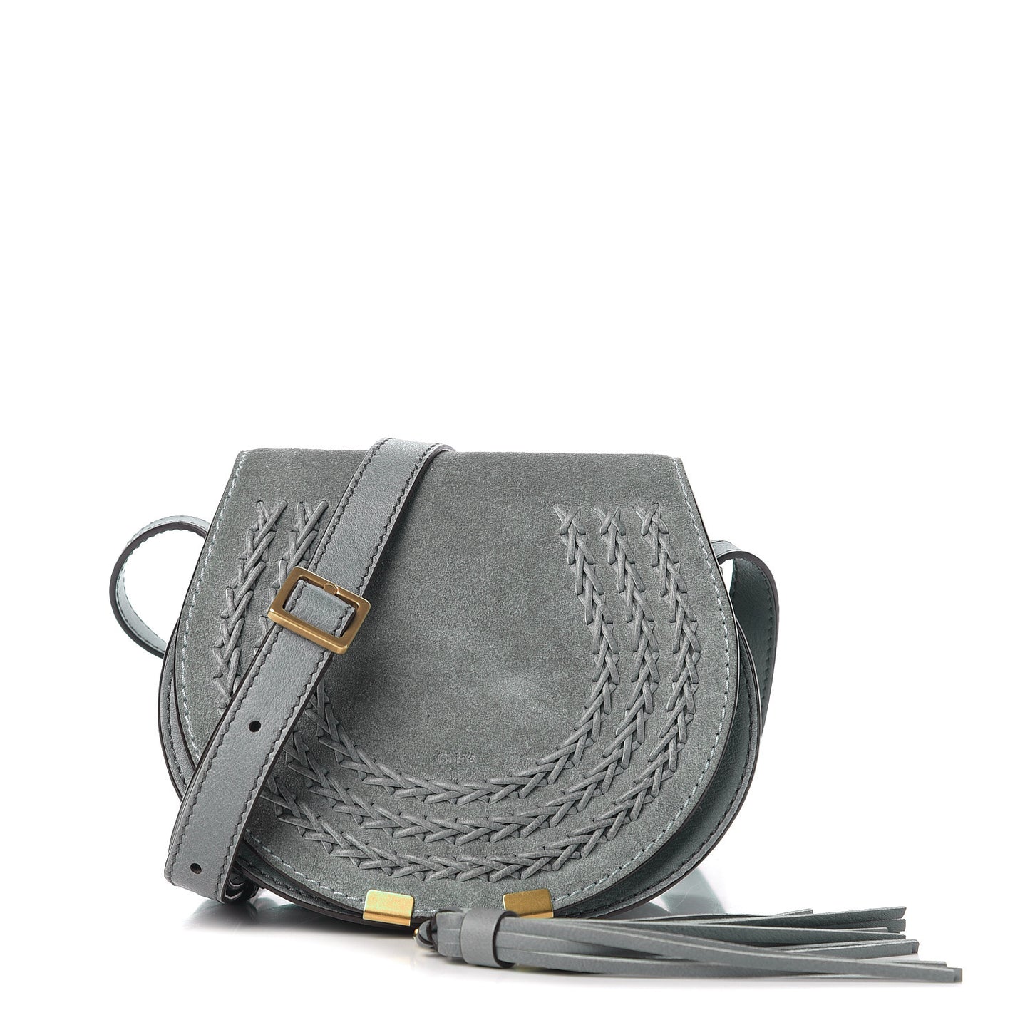 Suede Calfskin Braided Mini Marcie Round Crossbody Bag Cloudy Blue