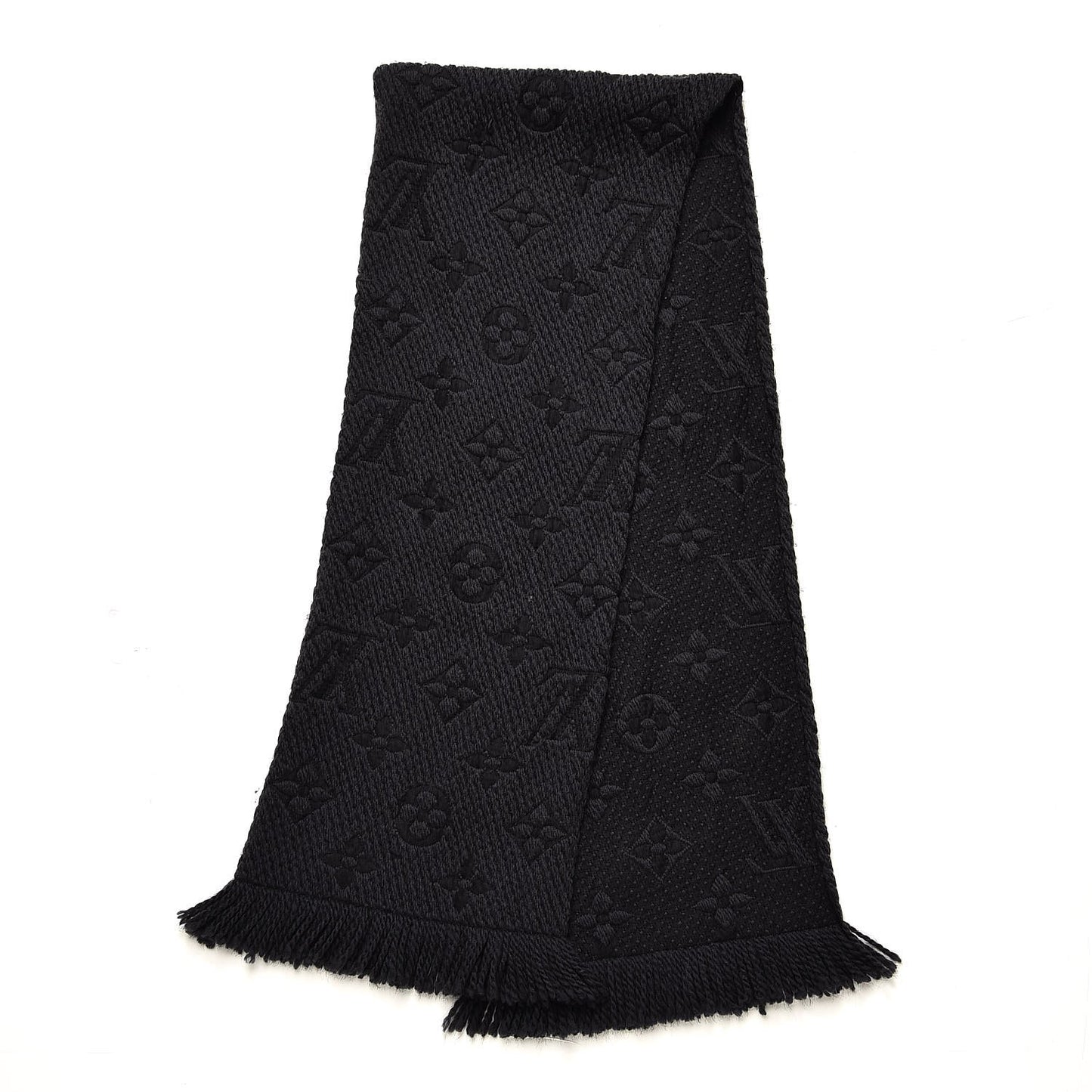 Wool Silk Logomania Scarf Charcoal Grey