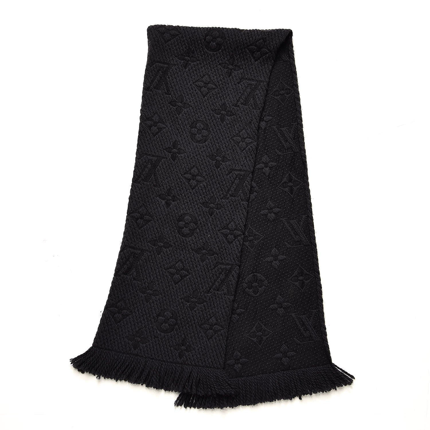 Louis Vuitton Wool Silk Logomania Scarf Charcoal Grey 3 of 7