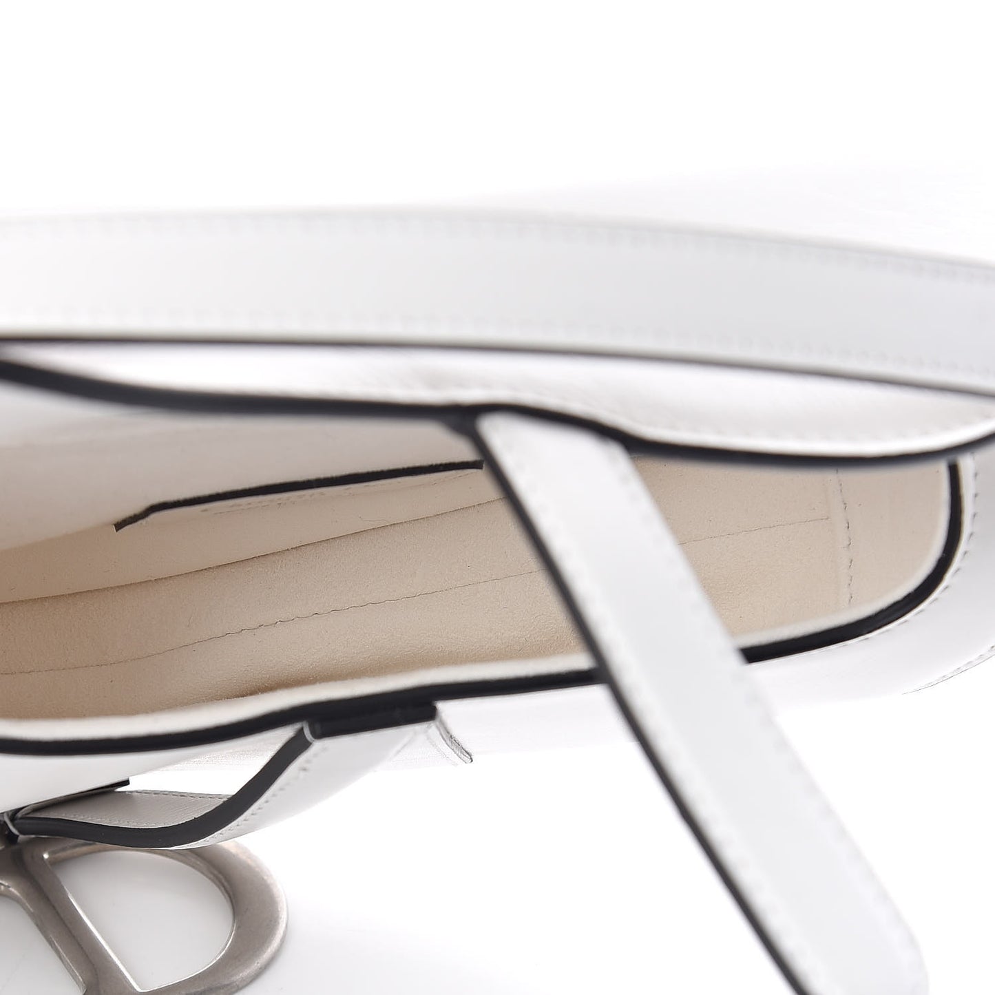 Grained Calfskin Mini Saddle Bag White