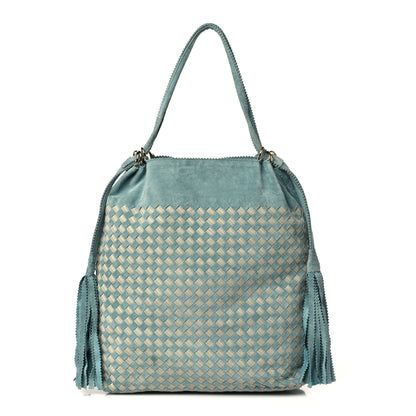 Bottega Veneta Suede Intrecciato Shoulder Bag Light Blue 1 of 9