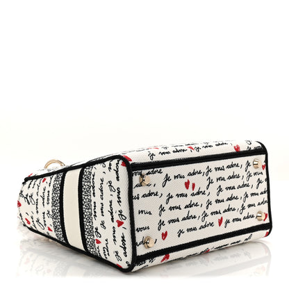 Christian Dior Canvas Embroidered Dioramour Je Vous Adore Medium Lady D-Lite White Black Red 4 of 10