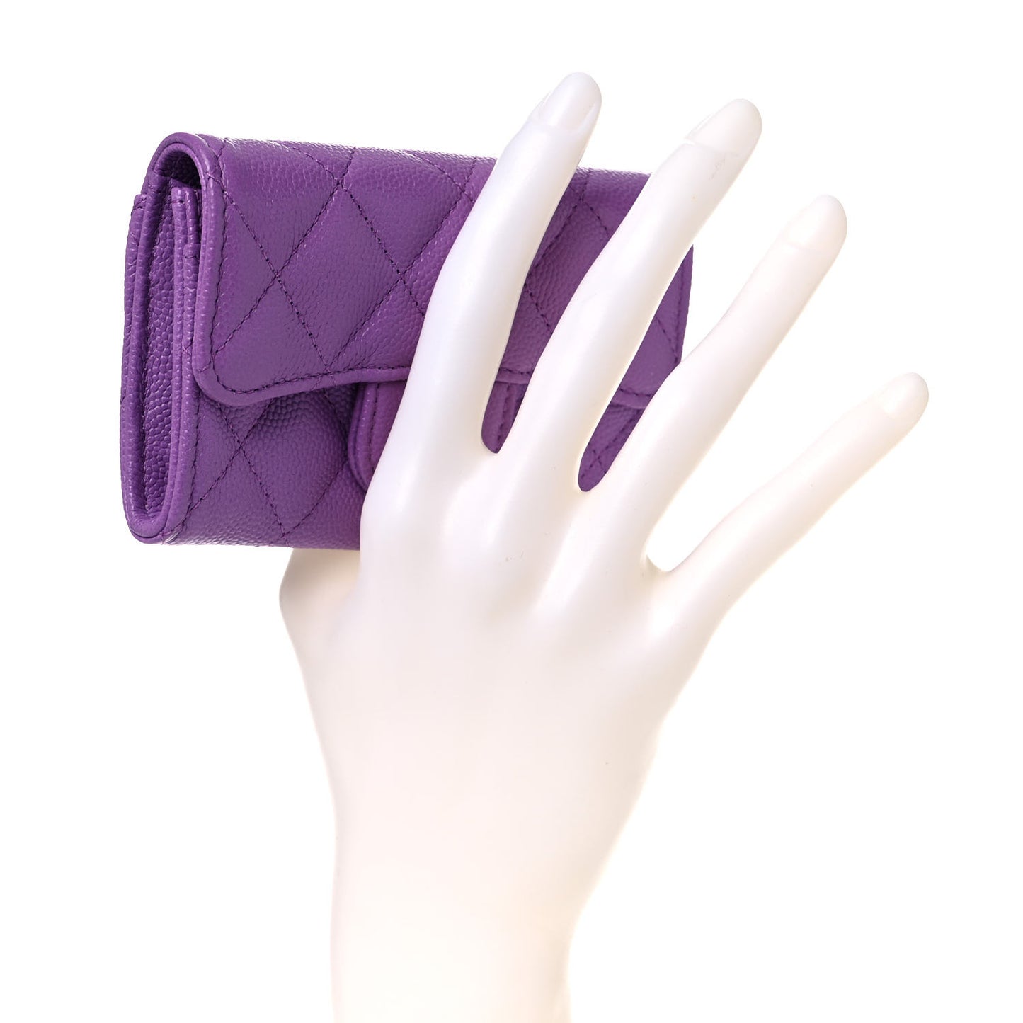 Caviar Quilted Flap Card Holder Wallet Purple