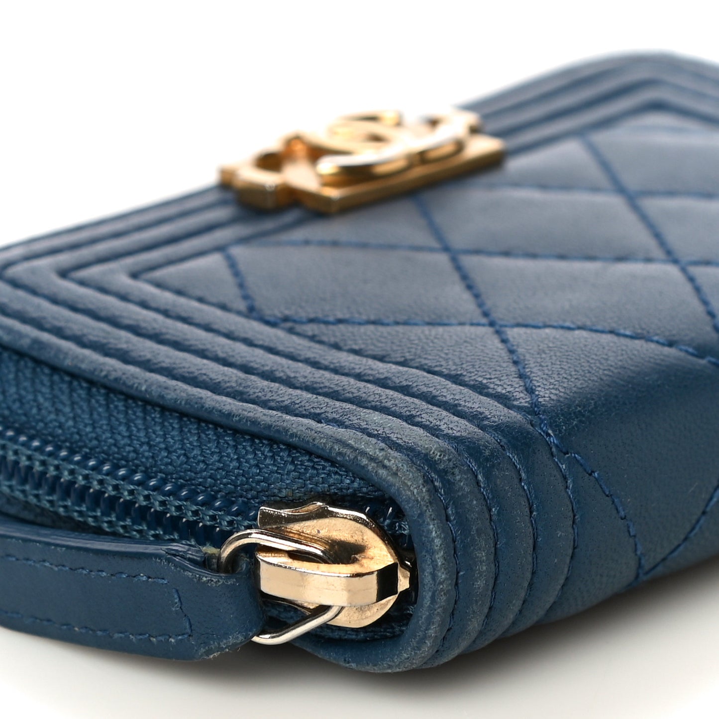 Caviar Quilted Boy Zip Around Coin Purse Wallet Dark Blue