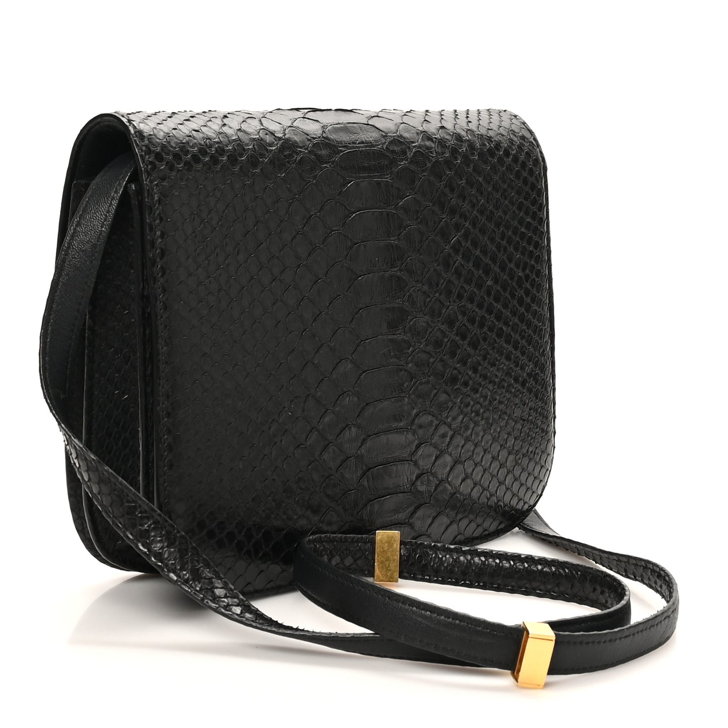 Snakeskin Medium Classic Box Flap Bag Black
