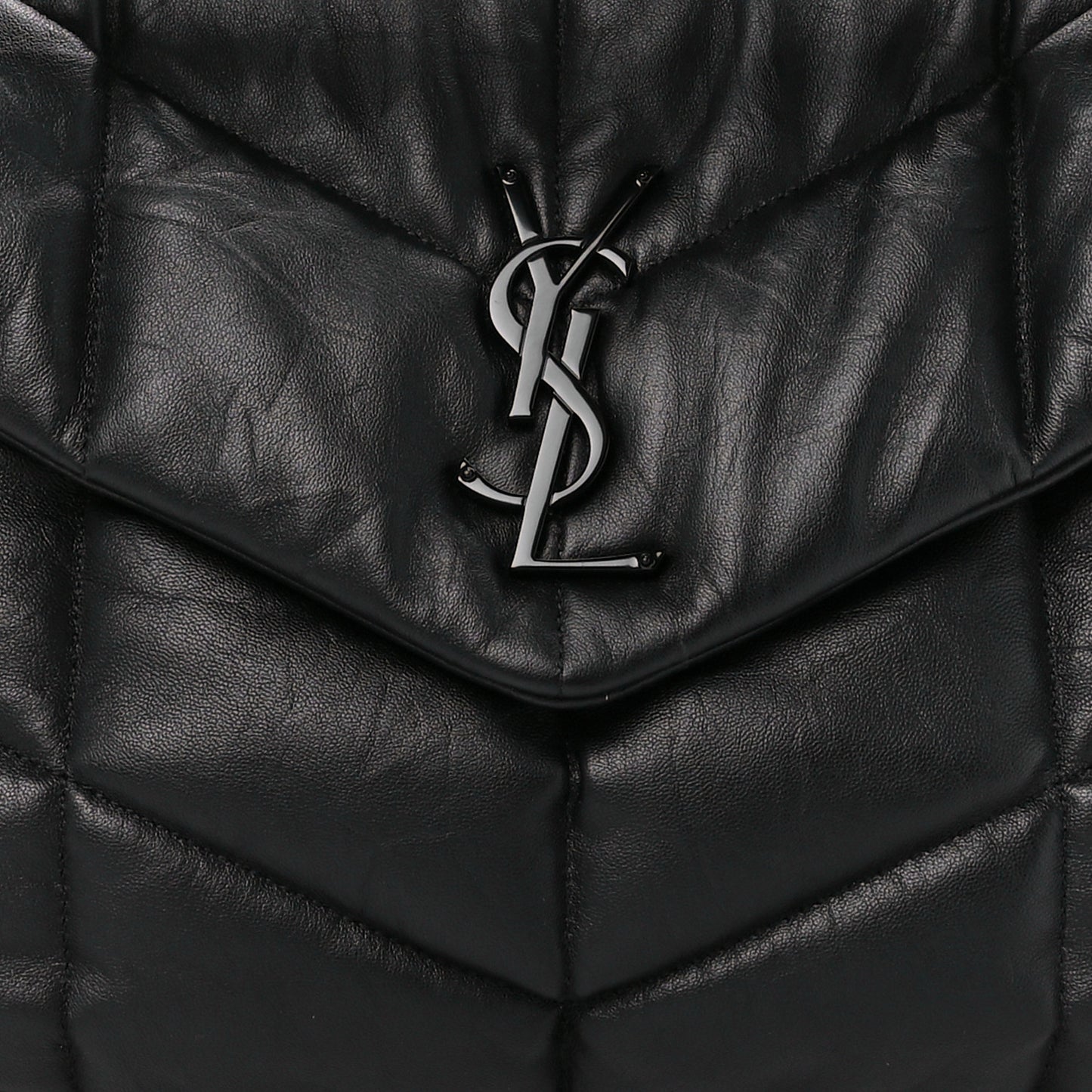 Lambskin Quilted Monogram Monochrome Medium Loulou Puffer Chain Satchel Black