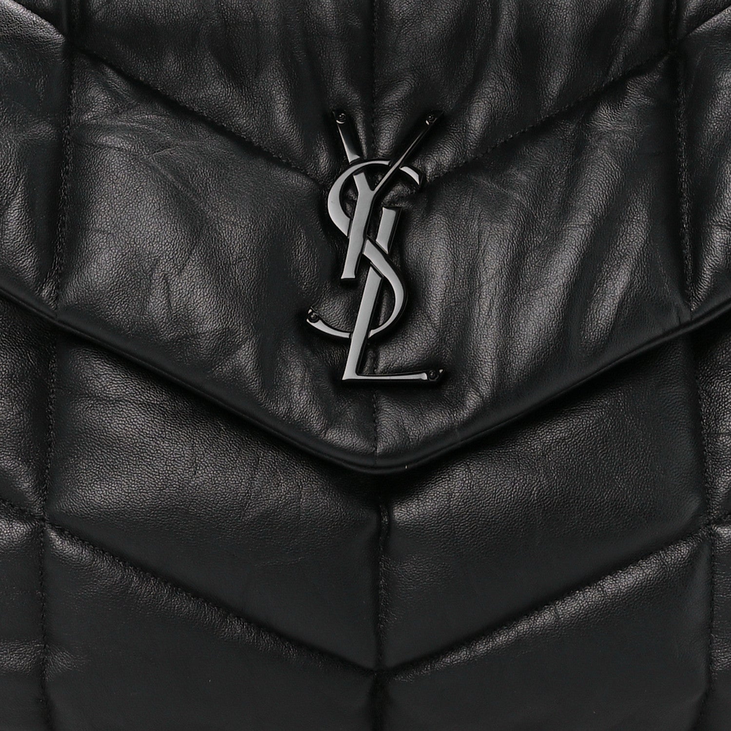 Saint Laurent Lambskin Quilted Monogram Monochrome Medium Loulou Puffer Chain Satchel Black 9 of 12