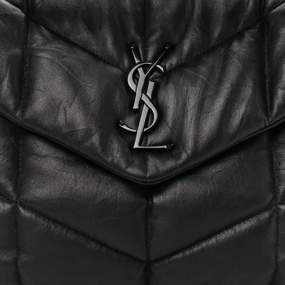 Saint Laurent Lambskin Quilted Monogram Monochrome Medium Loulou Puffer Chain Satchel Black 9 of 12