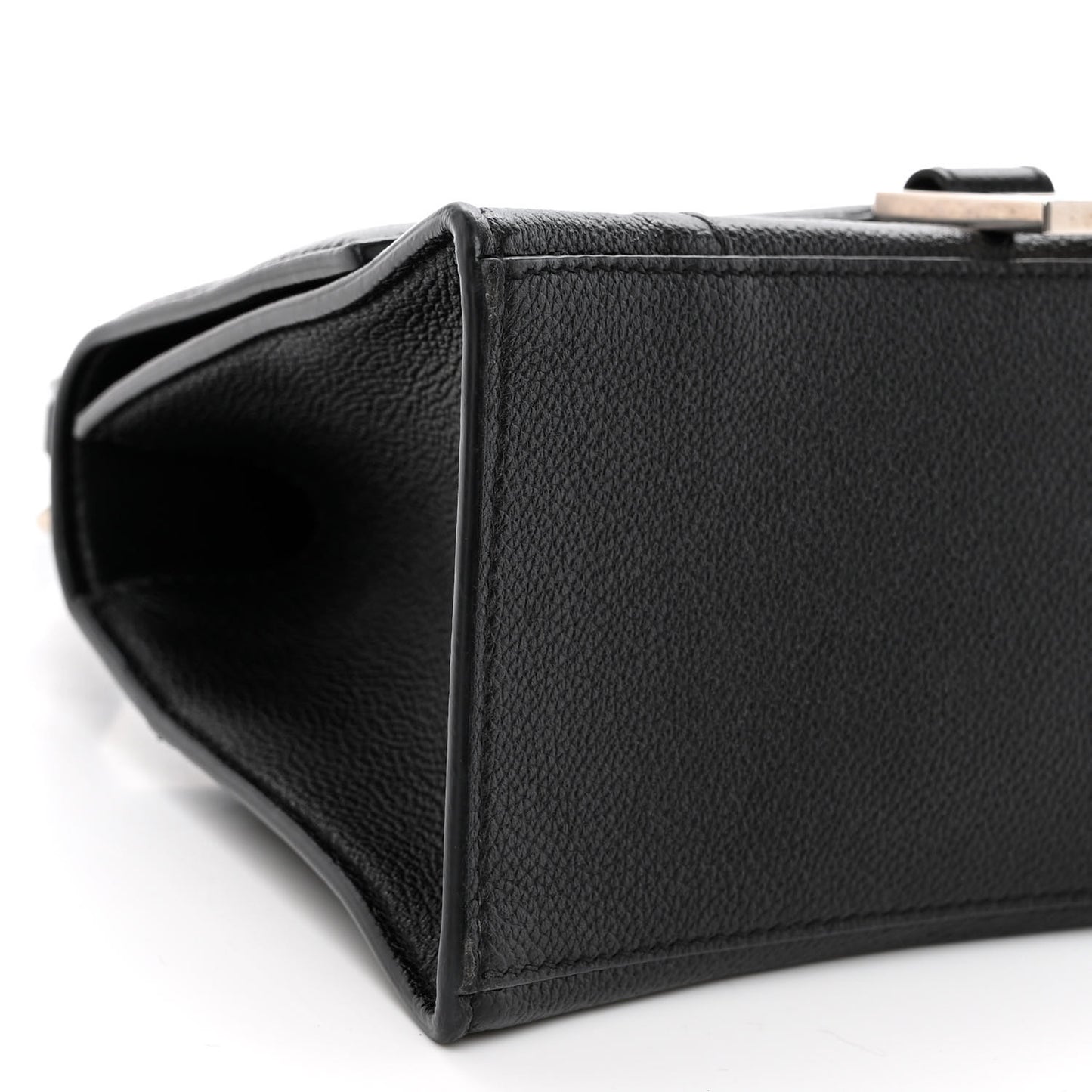 Grained Calfskin Small Hourglass Top Handle Bag Black