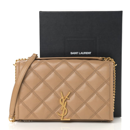 Saint Laurent Lambskin Diamond Quilted Becky Chain Wallet Natural Tan 11 of 11