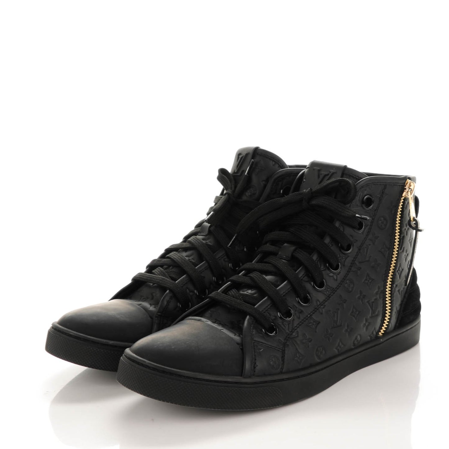Calfskin Embossed Monogram Punchy High Top Sneakers 39 Black