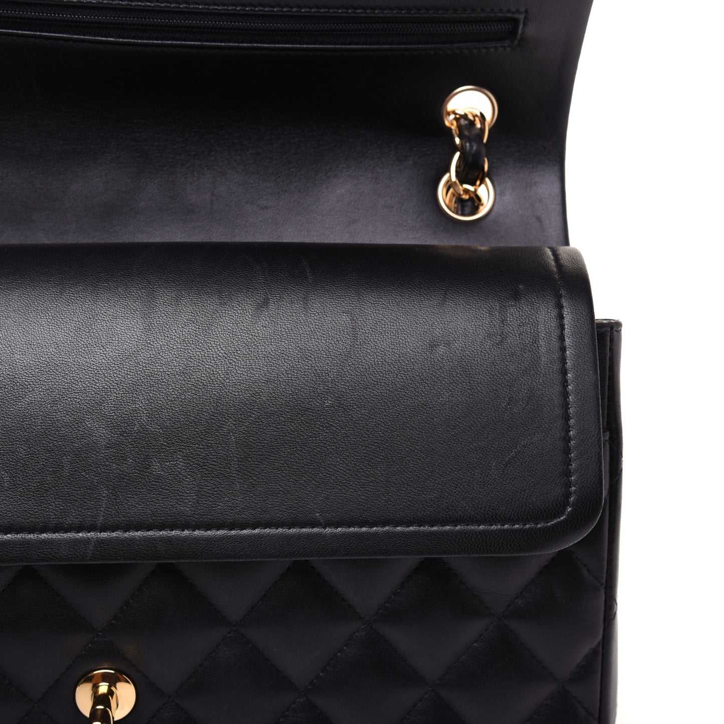 Lambskin Quilted Jumbo Double Flap Black