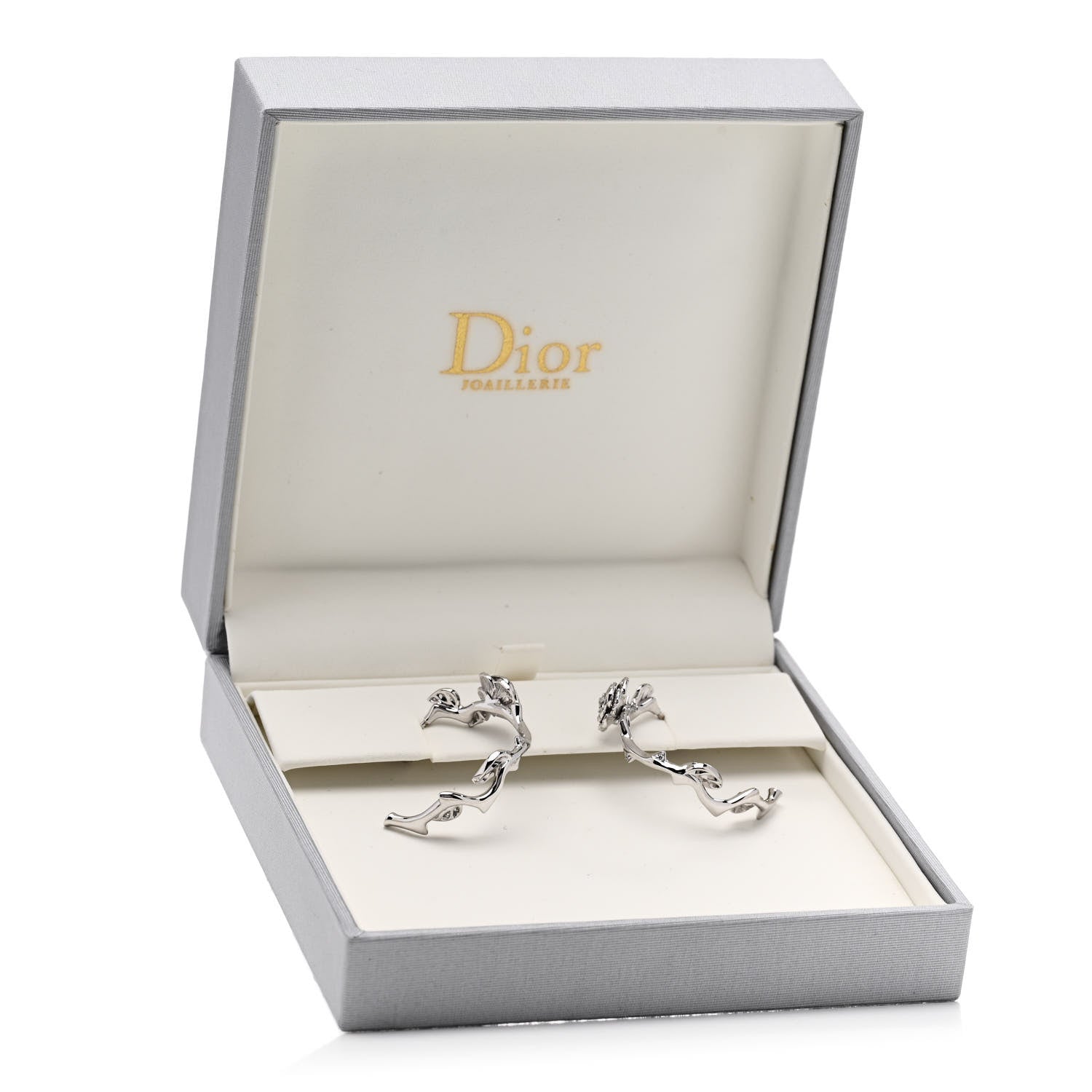 Christian Dior 18K White Gold Diamond Rose Bagatelle Hoop Earrings 5 of 5