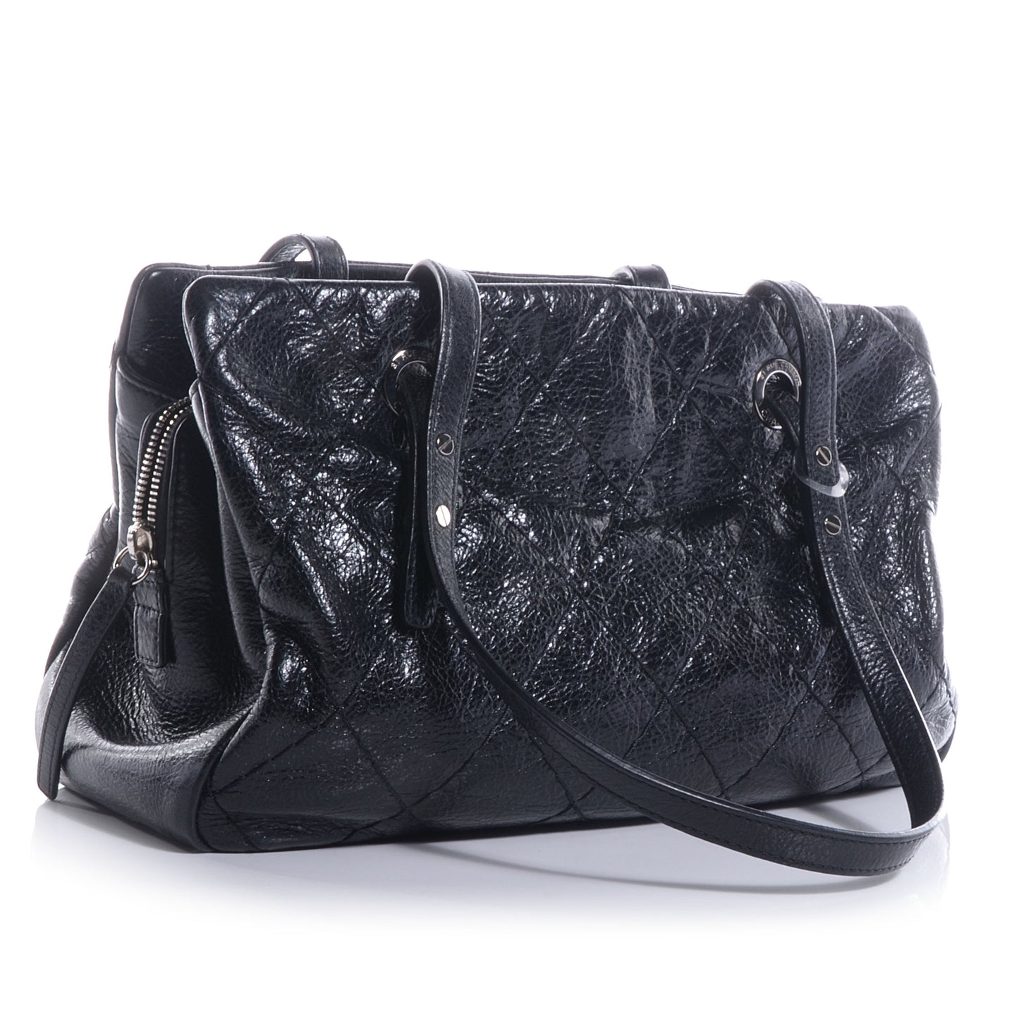 Glazed Calfskin Small On The Road Zip Tote Black