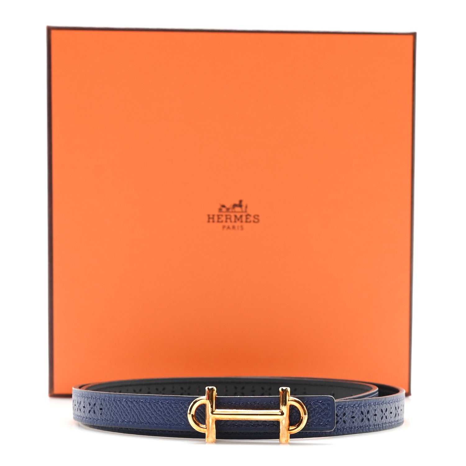 Hermes Epsom Swift Perforated 24mm Mors H Belt 70 28 Black Bleu Saphir 5 of 5